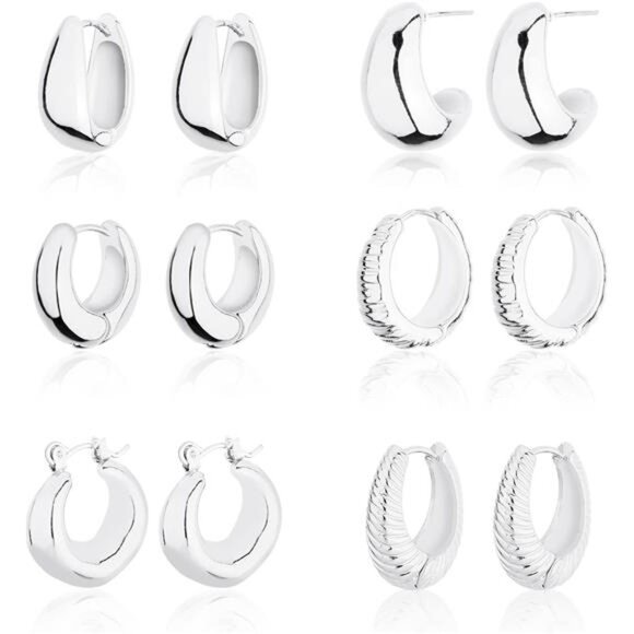 Chunky Hoop Earrings Set 14K Gold Hoop Earrings for Women Hypoallergenic - Picture 1 of 14